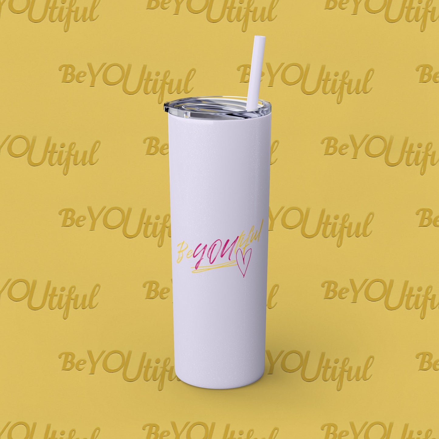 BeYOUtiful Inspirational Skinny Tumbler with Straw, 20oz - BeYOUtiful, Motivational Travel Mug, Perfect Gift for Her, Women’s Fitness Cup, Inspirational Mug