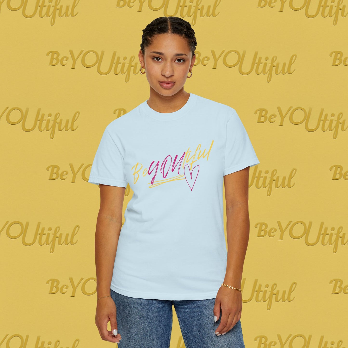 BeYOUtiful Signature Tee – Pink/Yellow Logo (Unisex), BeYOUtiful Shirt, Self-Love Tee, Inspirational Gift, Casual Wear, Everyday Comfort, Motivational T-shirt