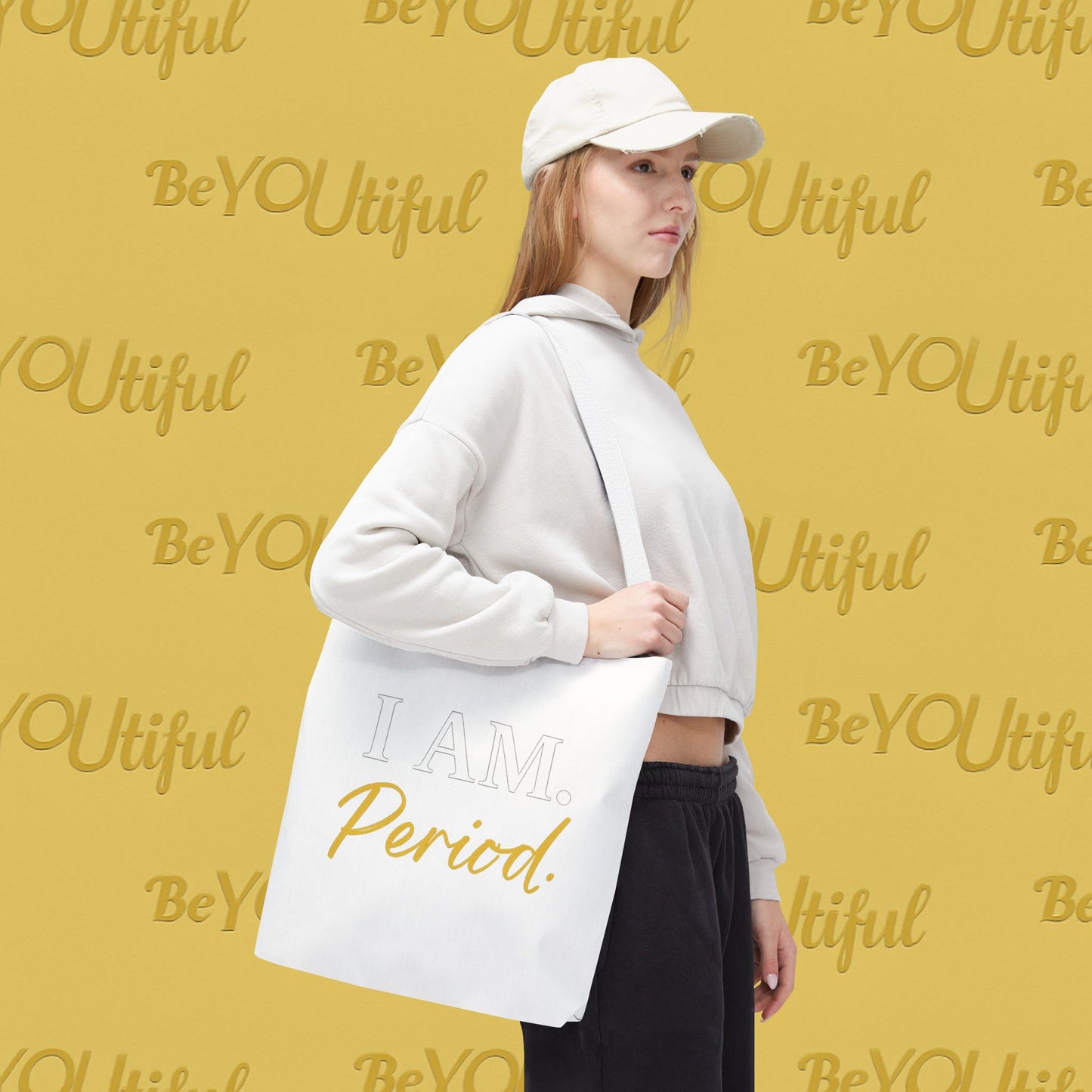 Vibrant Inspirational Tote Bag - I AM. Period., Eco-Friendly Gift, Stylish Everyday Bag, Travel Tote, Summer Accessory