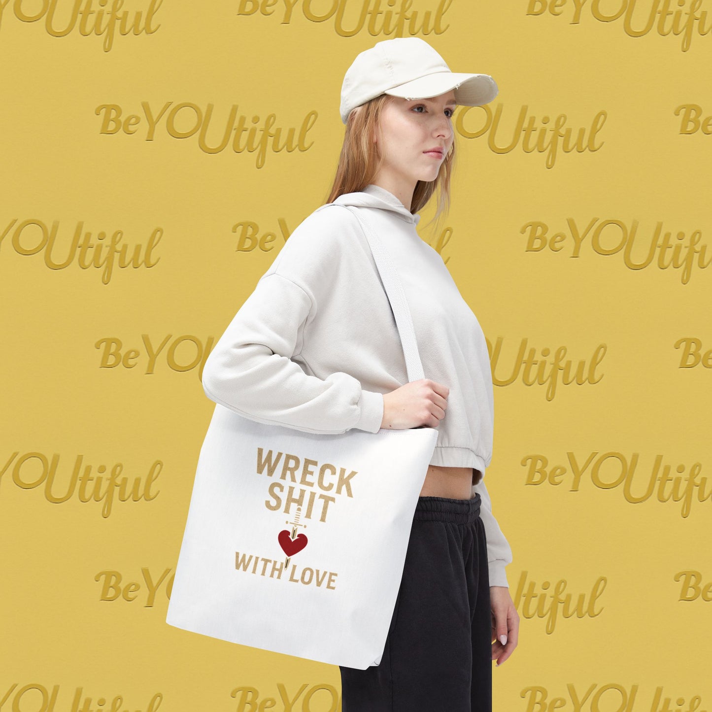 Wreck Shit With Love Inspirational Tote Bag - Wreck Shit With Love, Eco-Friendly Gift, Stylish Everyday Bag, Travel Tote, Summer Accessory