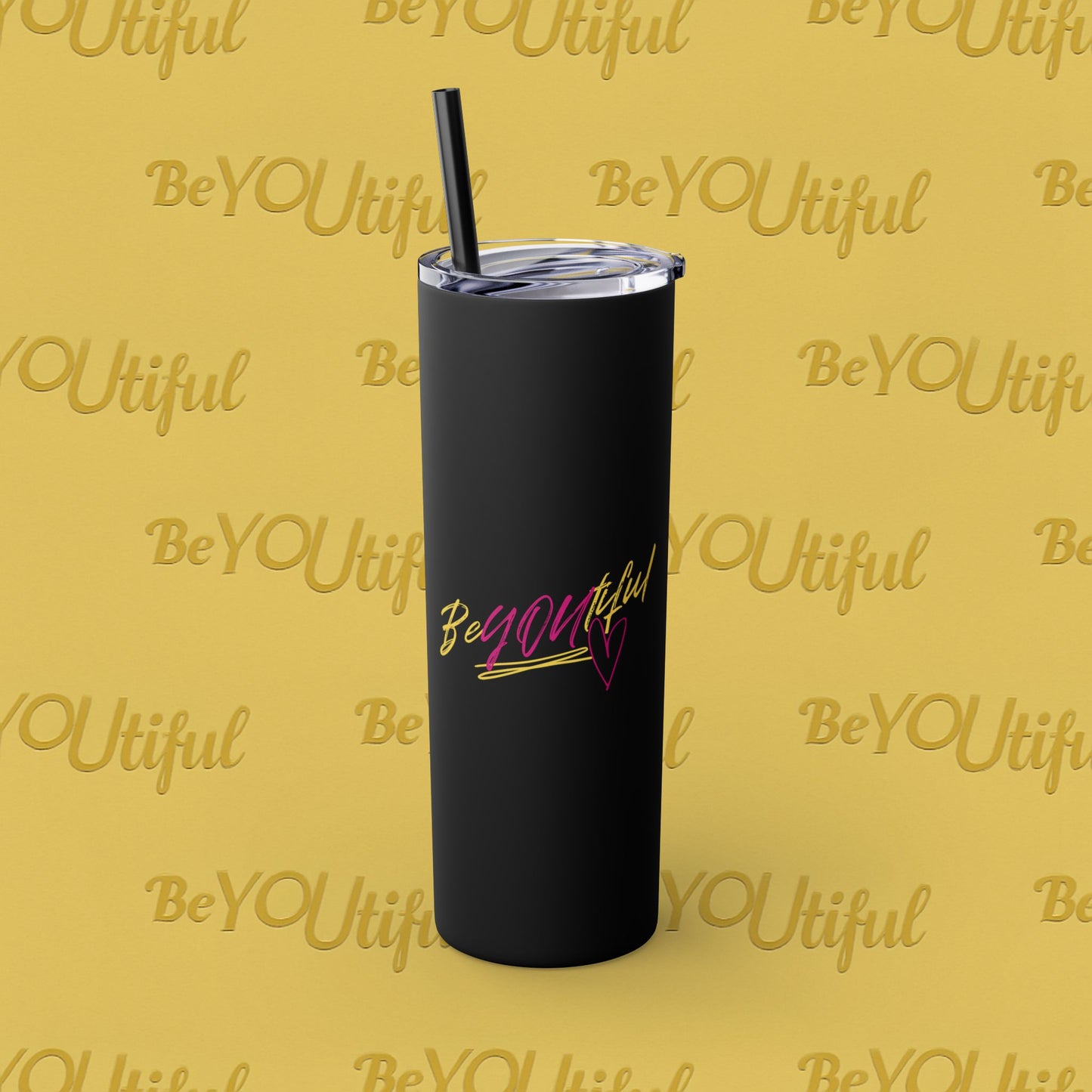BeYOUtiful Inspirational Skinny Tumbler with Straw, 20oz - BeYOUtiful, Motivational Travel Mug, Perfect Gift for Her, Women’s Fitness Cup, Inspirational Mug