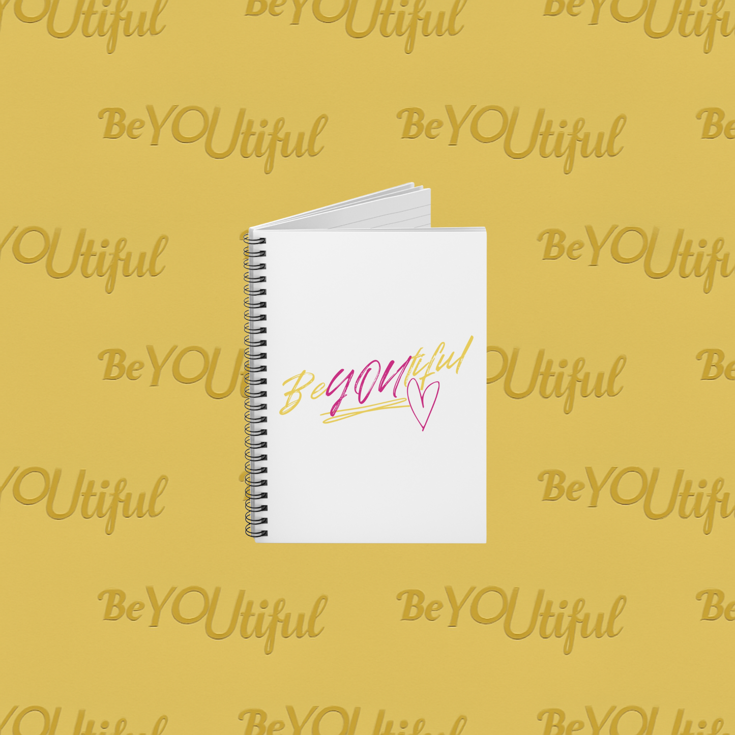 BeYOUtiful Spiral Notebook Pink/Yellow Logo Standing