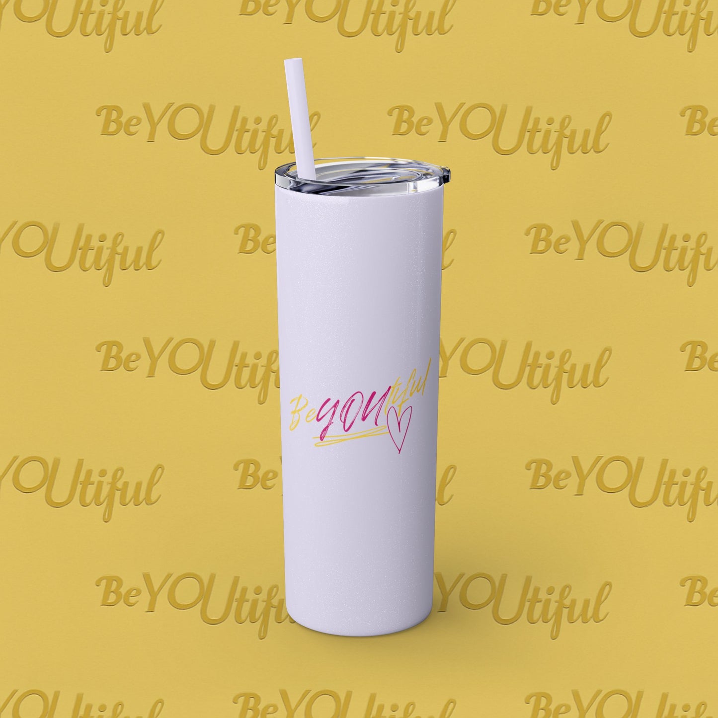 BeYOUtiful Inspirational Skinny Tumbler with Straw, 20oz - BeYOUtiful, Motivational Travel Mug, Perfect Gift for Her, Women’s Fitness Cup, Inspirational Mug