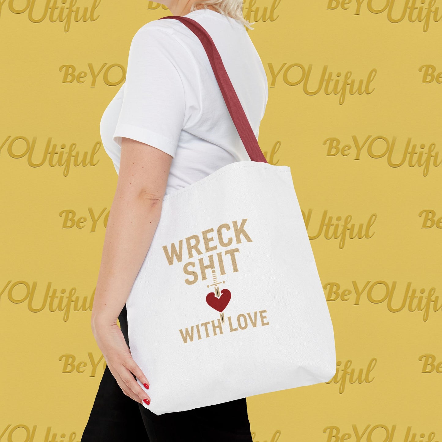 Wreck Shit With Love Inspirational Tote Bag - Wreck Shit With Love, Eco-Friendly Gift, Stylish Everyday Bag, Travel Tote, Summer Accessory