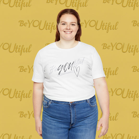 BeYOUtiful Signature Tee – Gray/Black Logo (Unisex), BeYOUtiful Shirt, Self-Love Tee, Inspirational Gift, Casual Wear, Everyday Comfort, Motivational T-shirt
