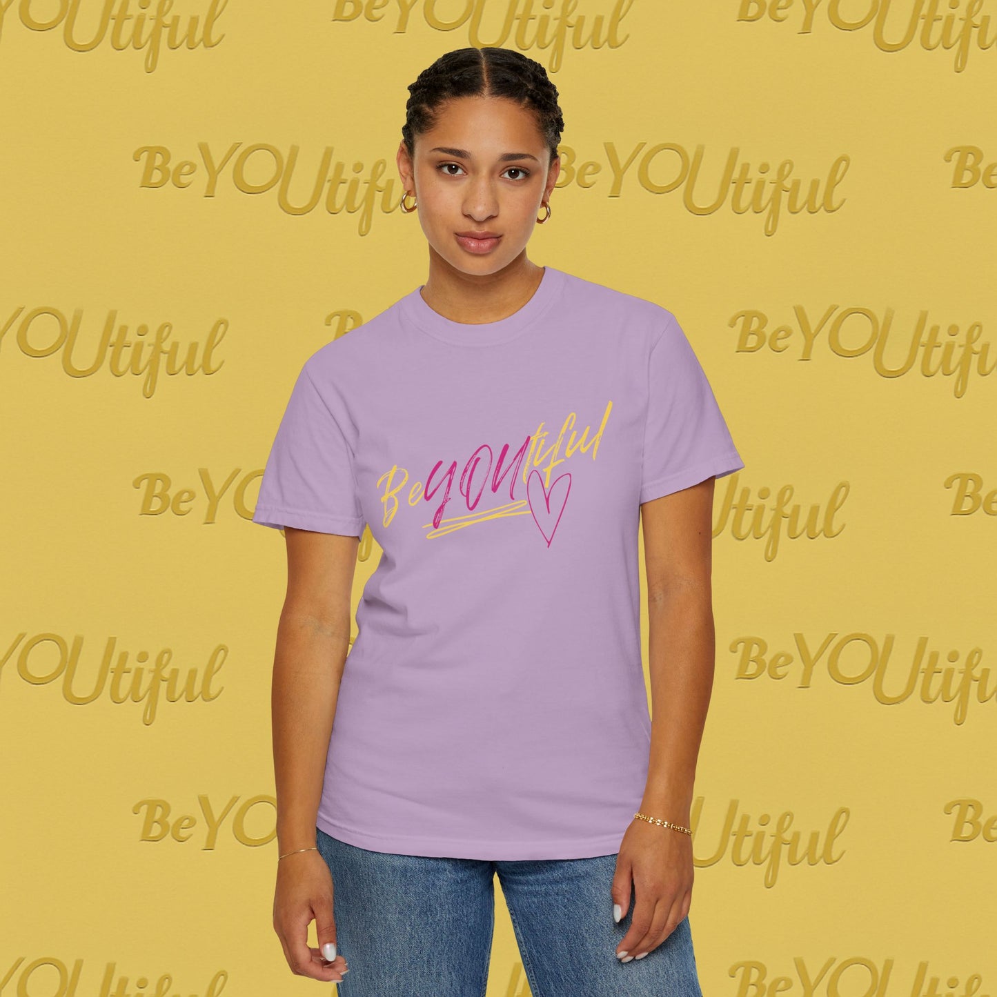 BeYOUtiful Signature Tee – Pink/Yellow Logo (Unisex), BeYOUtiful Shirt, Self-Love Tee, Inspirational Gift, Casual Wear, Everyday Comfort, Motivational T-shirt