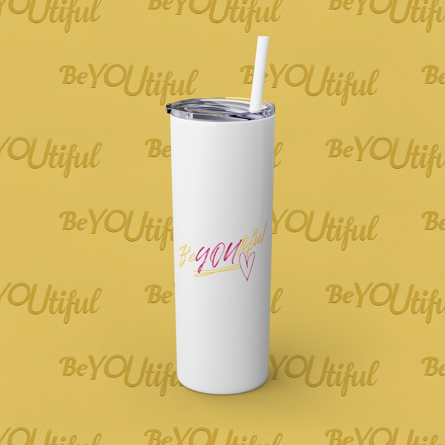 BeYOUtiful Inspirational Skinny Tumbler with Straw, 20oz - BeYOUtiful, Motivational Travel Mug, Perfect Gift for Her, Women’s Fitness Cup, Inspirational Mug