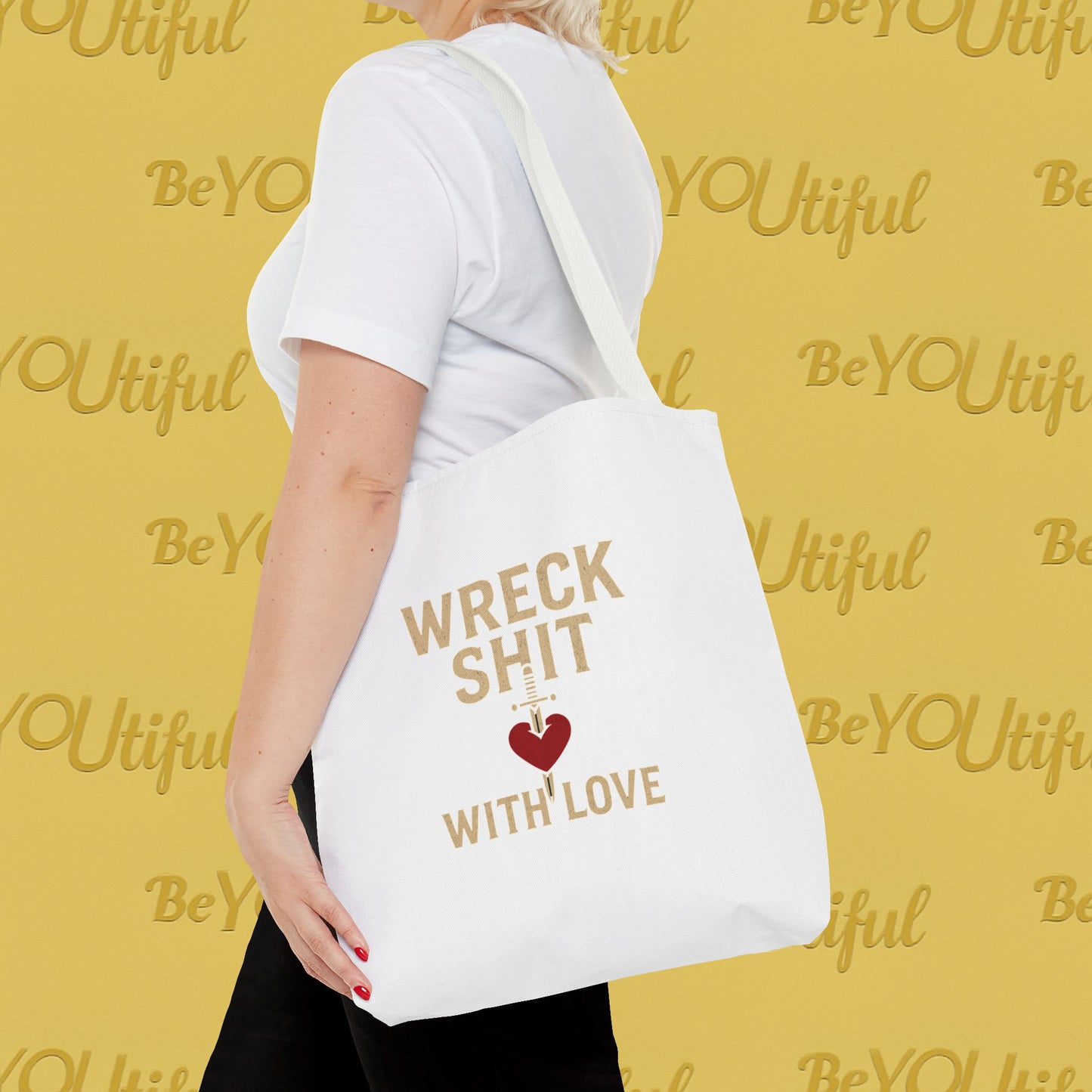 Wreck Shit With Love Inspirational Tote Bag - Wreck Shit With Love, Eco-Friendly Gift, Stylish Everyday Bag, Travel Tote, Summer Accessory