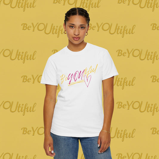 BeYOUtiful Signature Tee – Pink/Yellow Logo (Unisex), BeYOUtiful Shirt, Self-Love Tee, Inspirational Gift, Casual Wear, Everyday Comfort, Motivational T-shirt