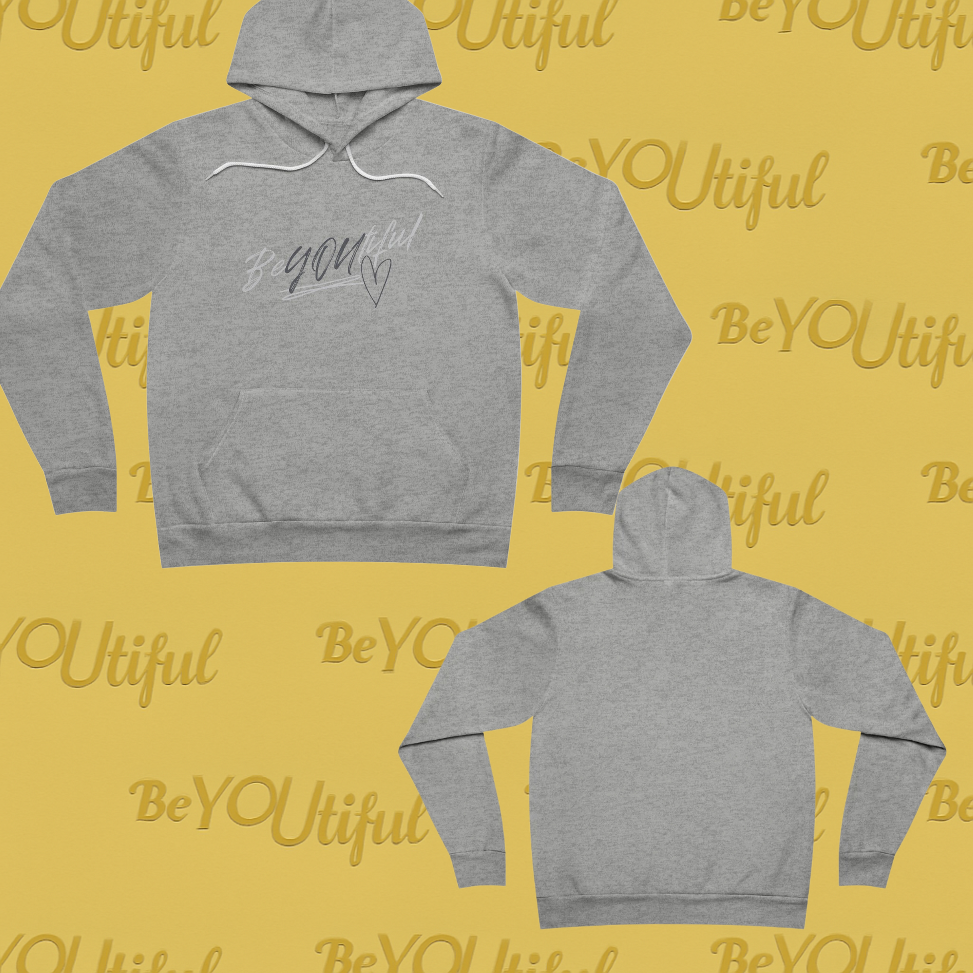 BeYOUtiful Classic Hoodie – Gray/Black Script on Grey