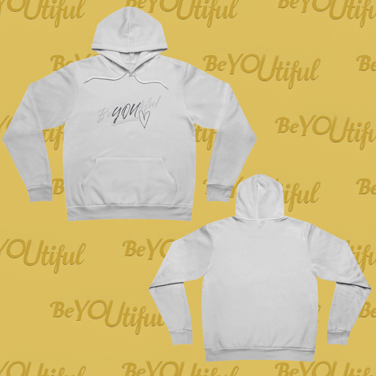 BeYOUtiful Classic Hoodie – Gray/Black Script on White
