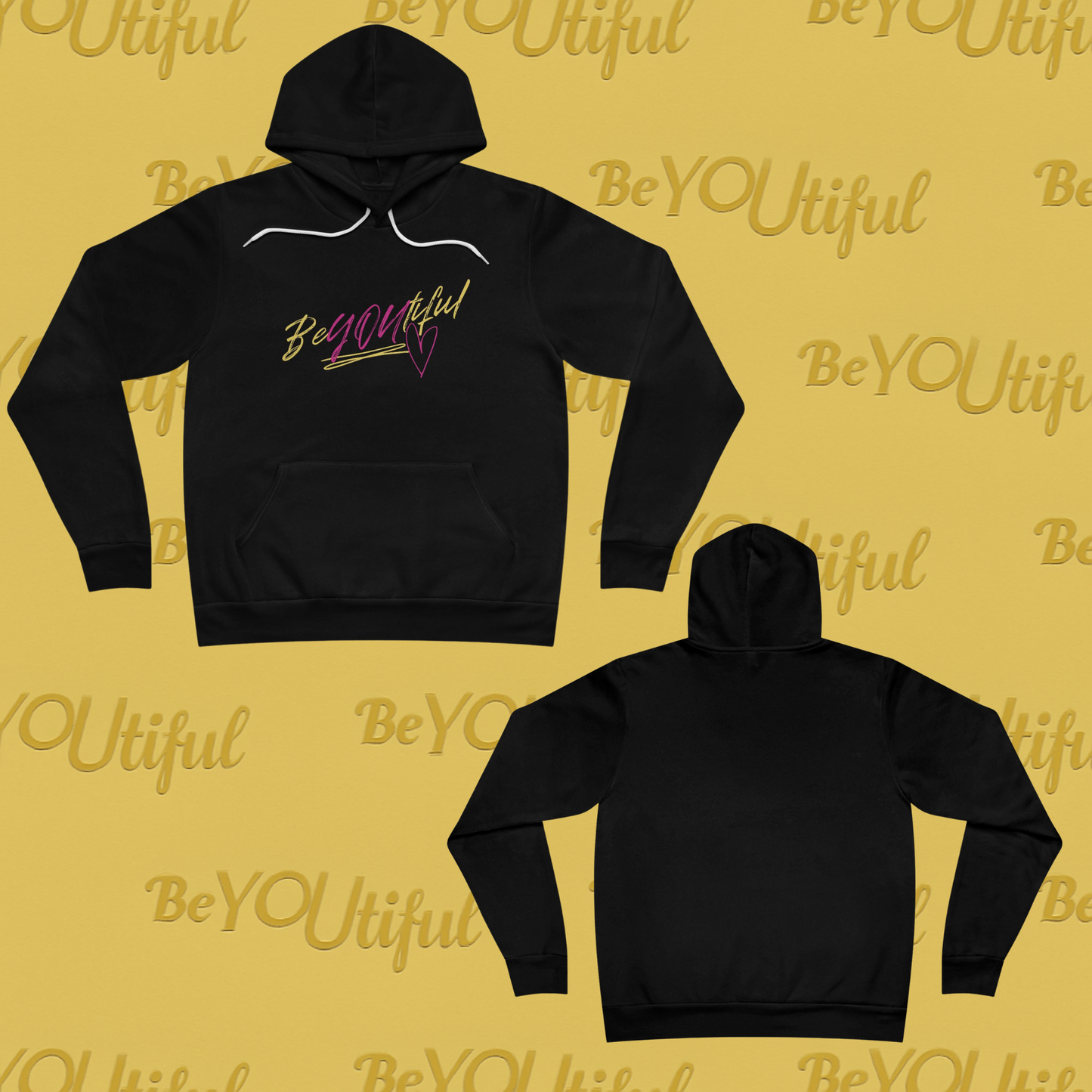 BeYOUtiful Classic Hoodie – Pink/Yellow Script Black