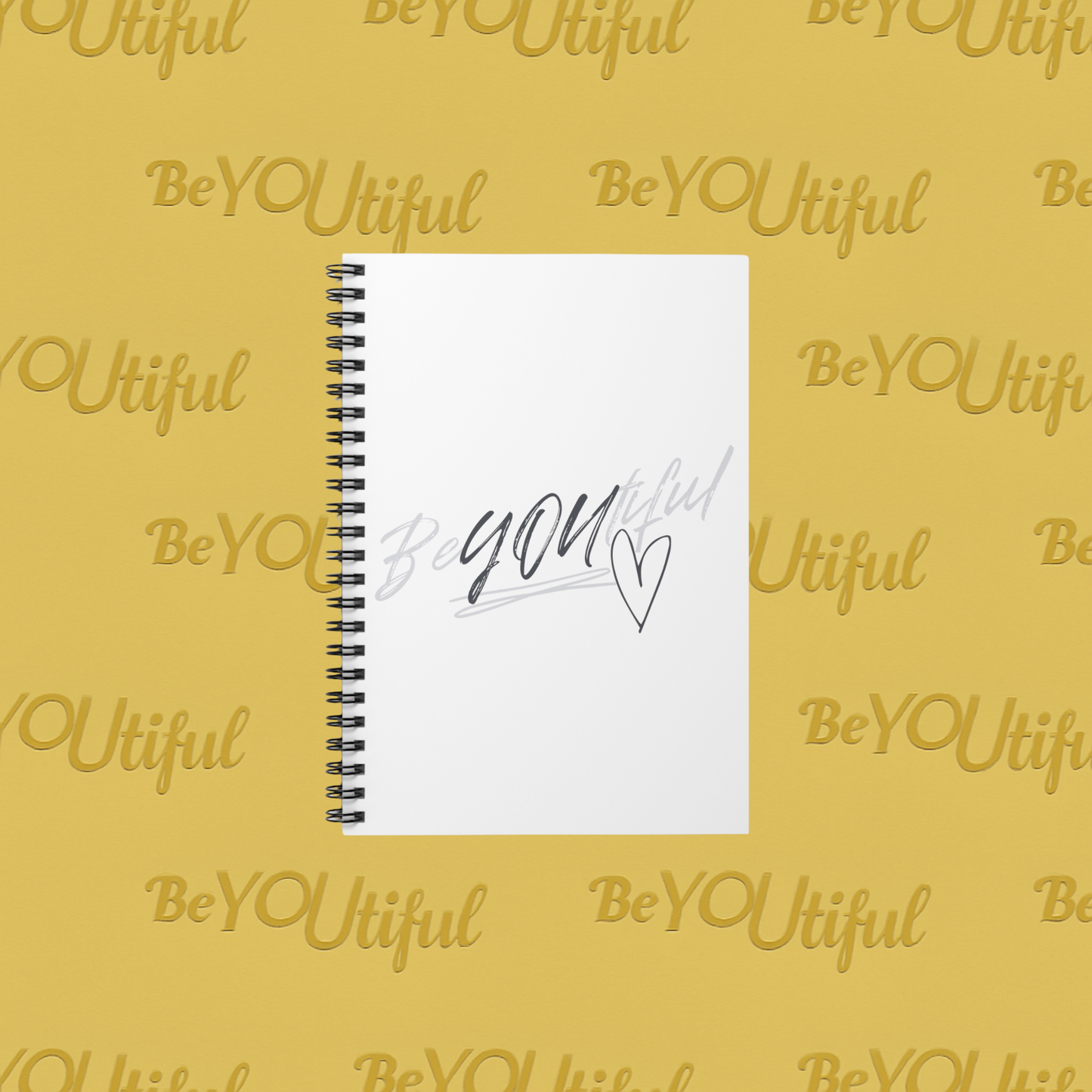 BeYOUtiful Spiral Notebook Black/Grey Logo Flat Lay