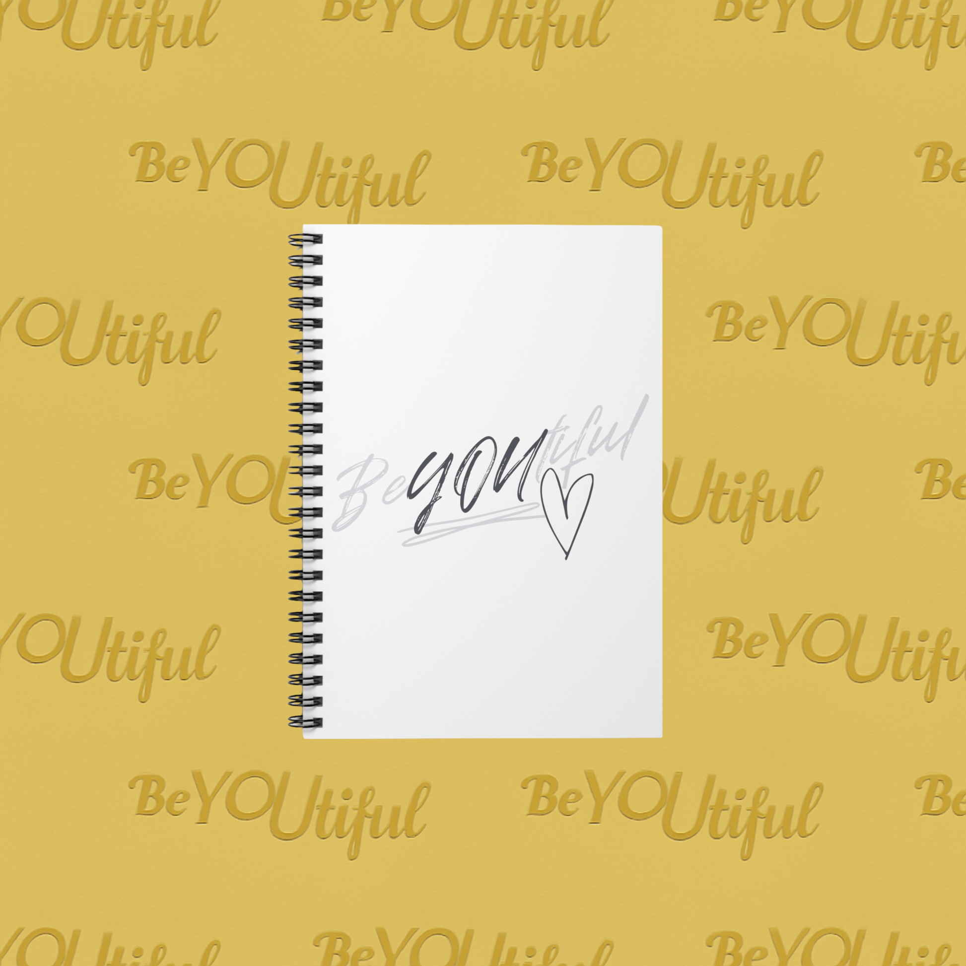 BeYOUtiful Spiral Notebook Black/Grey Logo Flat Lay