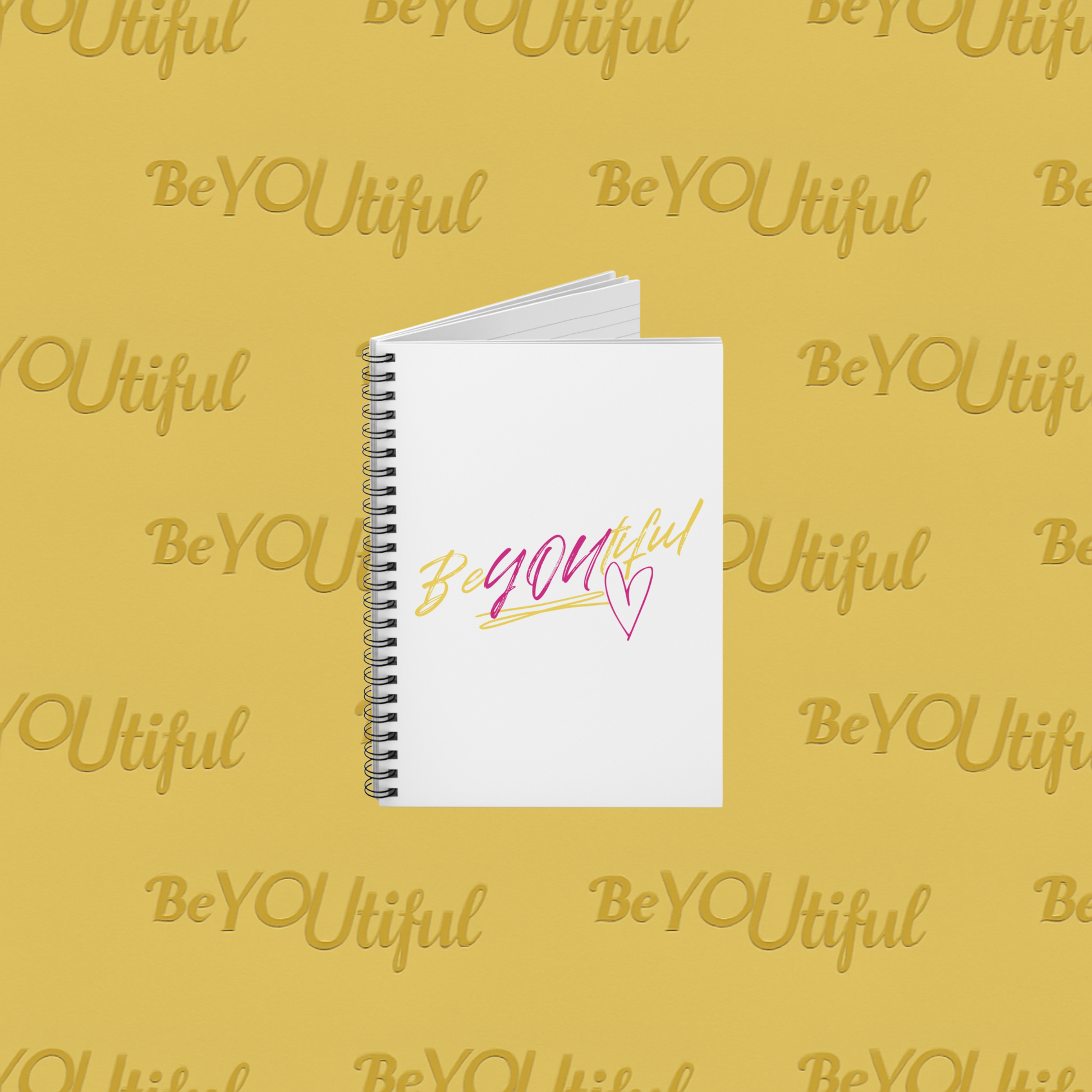 BeYOUtiful Spiral Notebook Pink/Yellow Logo Standing