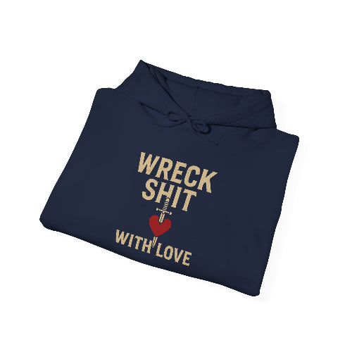 Wreck Shit With Love Folder Navy Hoodie